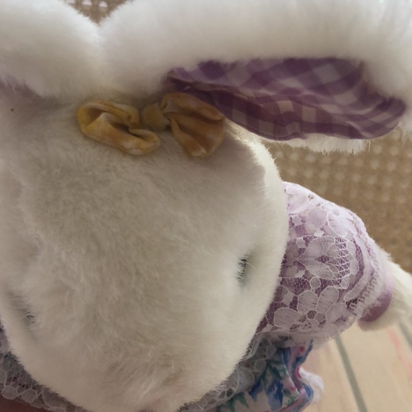 2 NWT Easter Bunny Rabbit White Wearing lace and gingham stuffed animals - Picture 3 of 16